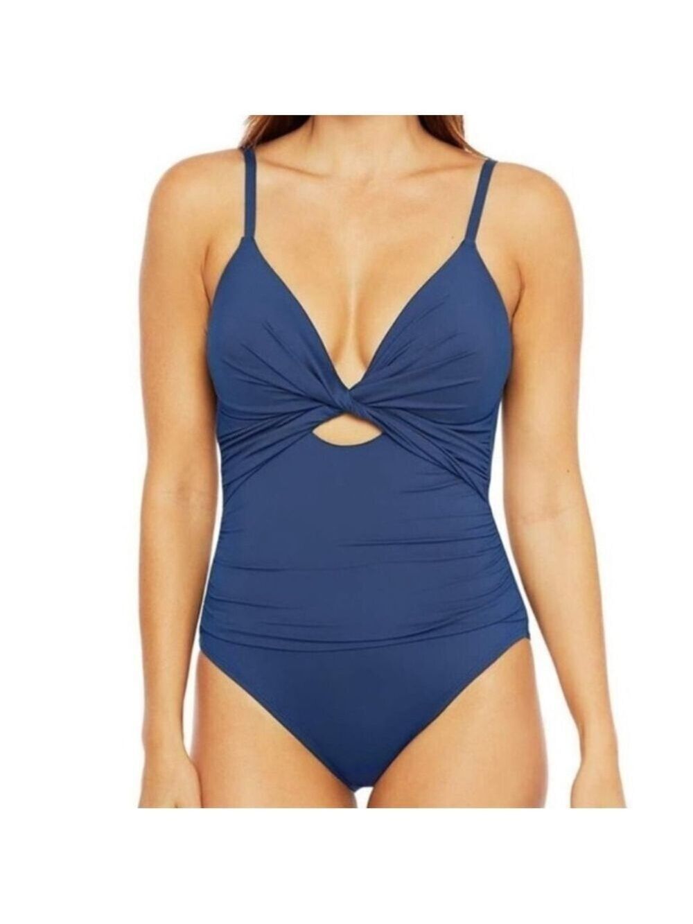 LA BLANCA Island Goddess Twist Keyhole one piece bathing suit adj straps size 16